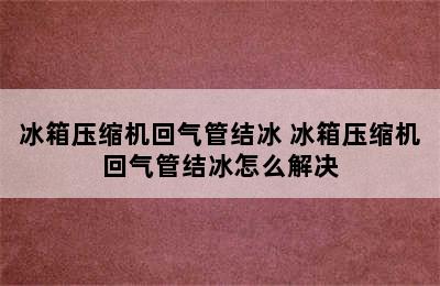 冰箱压缩机回气管结冰 冰箱压缩机回气管结冰怎么解决